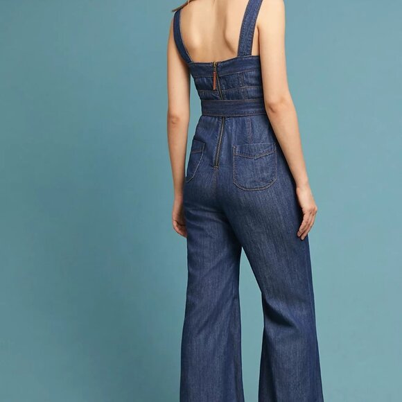 ETT:TWA by Anthropologie dark denim jumpsuit with wide legs size 4 - Picture 2 of 4